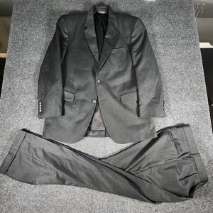 Jos A Bank 2 Piece Suit Wool Cashmere Black Pants Pleated Cuffed Men's 41R 35x31